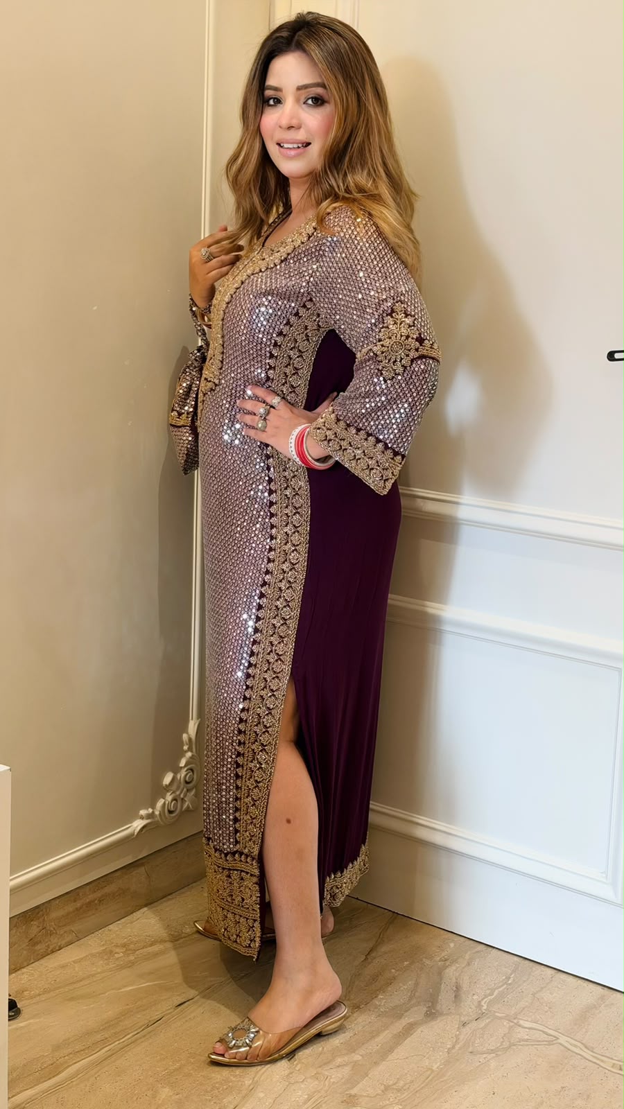 Hridya Sequin Slit-Cut Firaan- Purple