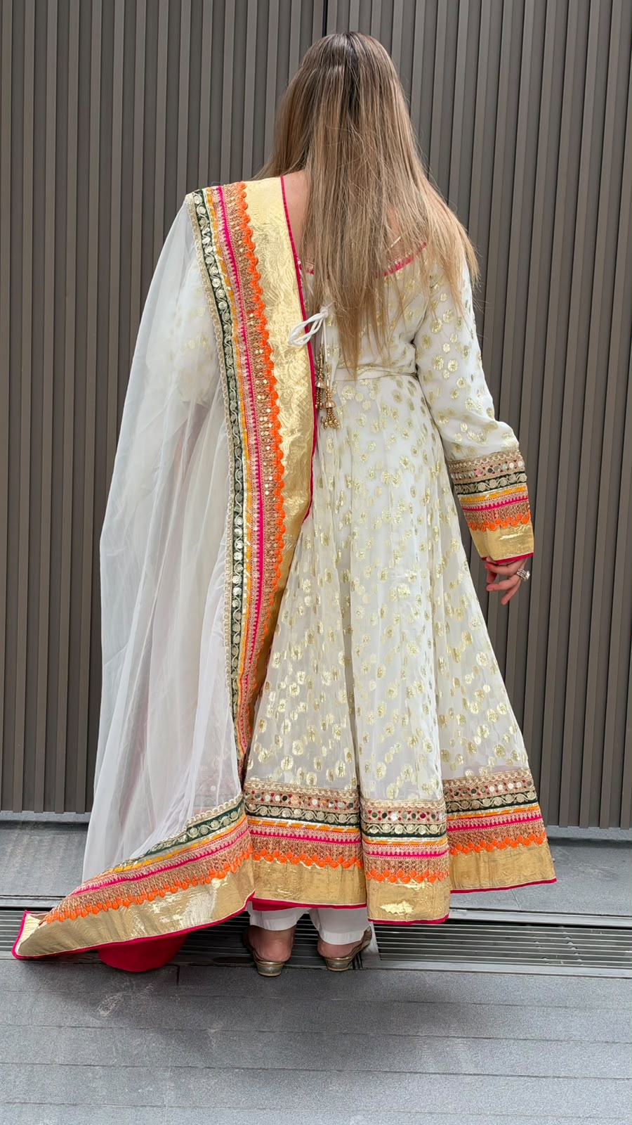 Jhanika Anarkali Suit Set- Beige, Red, Magenta