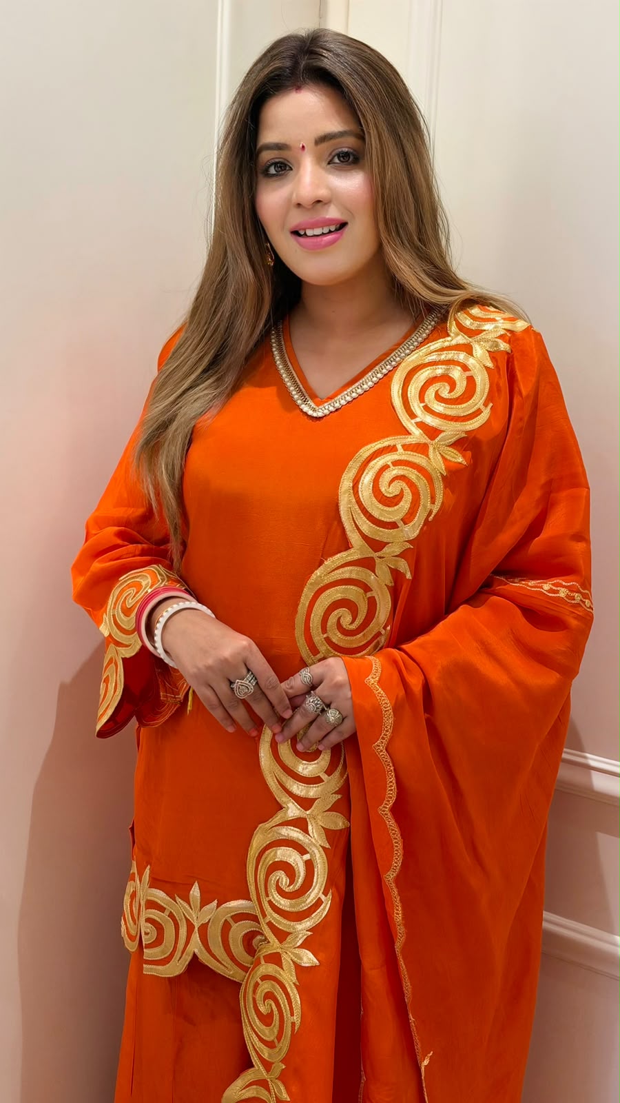 Anshi Crepe Plazo Suit Set- Pink, Orange, red
