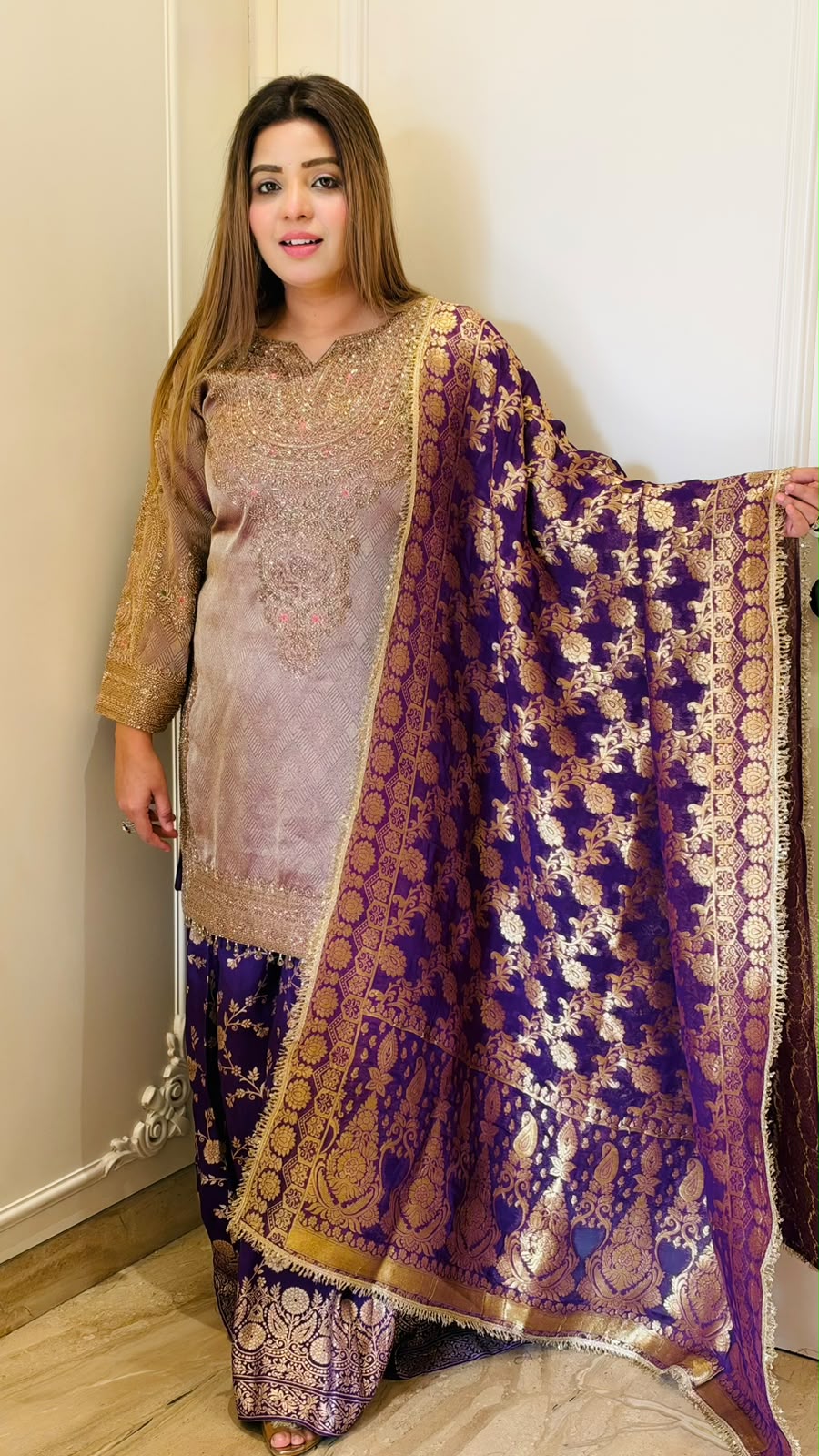 Jui Banarasi Sharara Suit Set- Purple, Red, Yellow