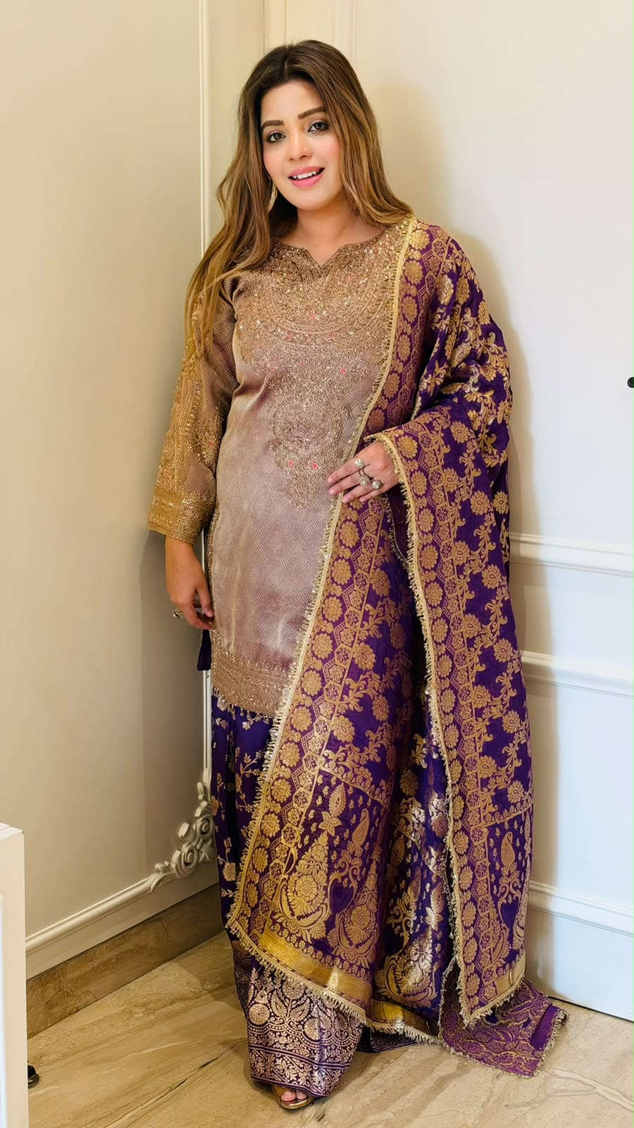 Jui Banarasi Sharara Suit Set- Purple, Red, Yellow