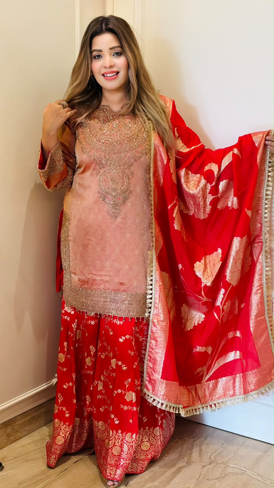 Jui Banarasi Sharara Suit Set- Purple, Red, Yellow