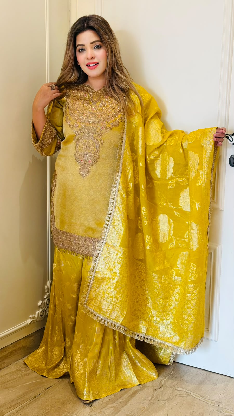 Jui Banarasi Sharara Suit Set- Purple, Red, Yellow