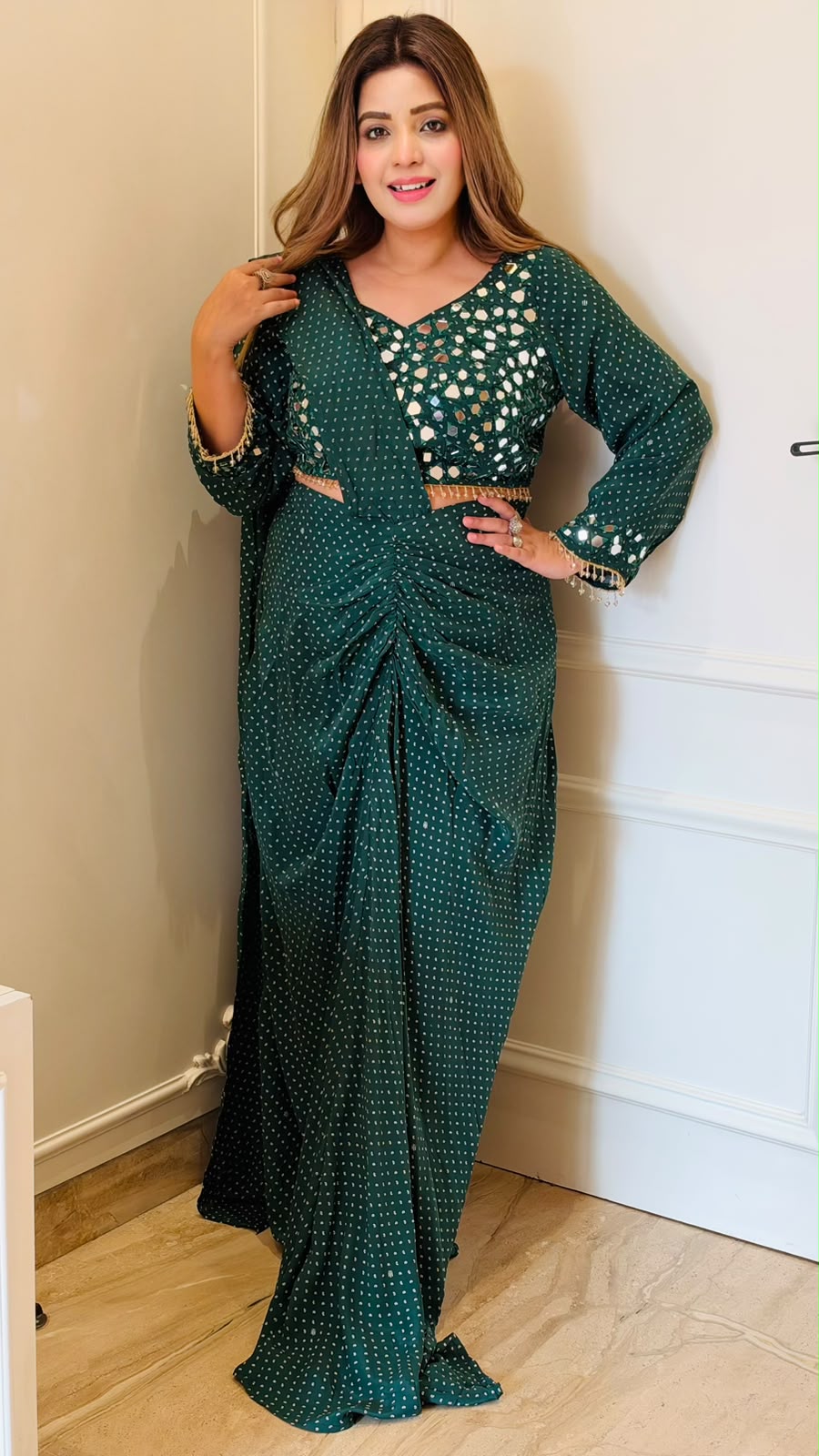Nupur Crepe Drape Saree- Green