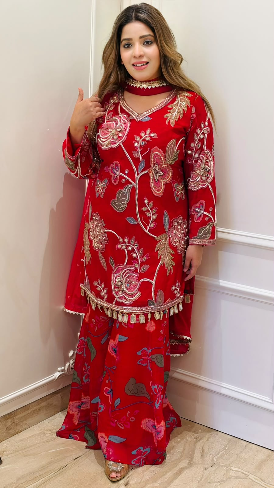 Ketaki Plazo Suit Set- Red