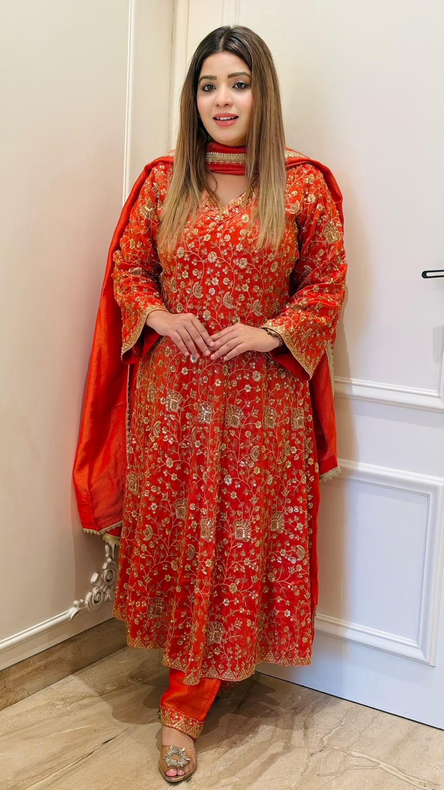 Paridhi Anarkali Suit Set- Orange