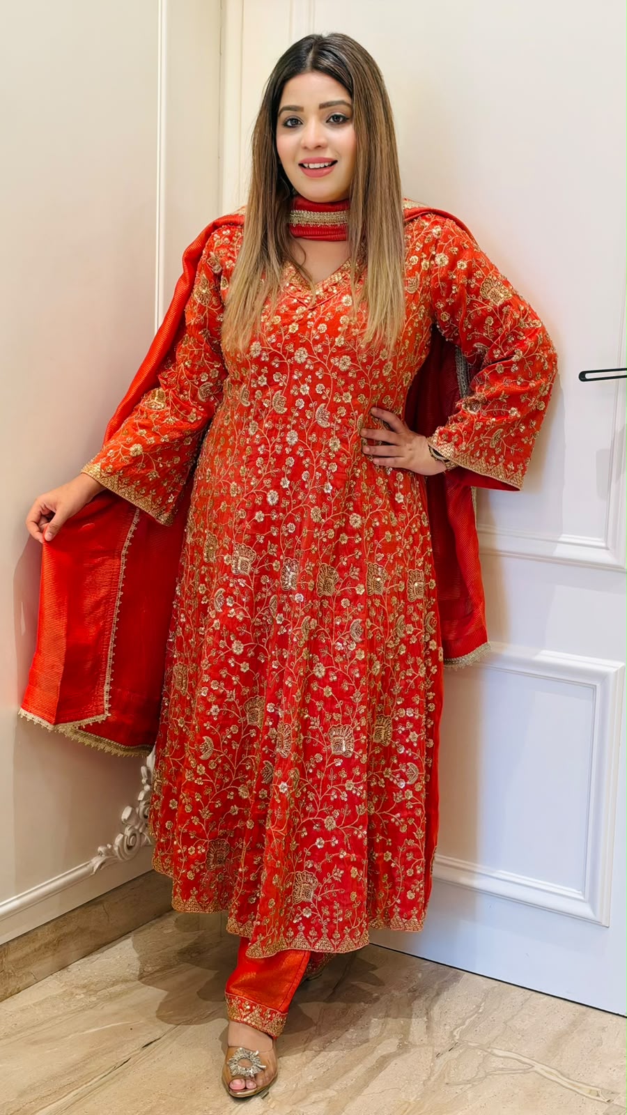 Paridhi Anarkali Suit Set- Orange
