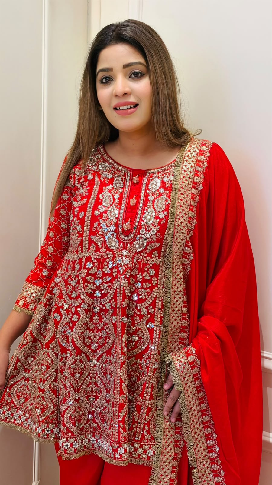 Rujuta Peplum Suit Set- Tomato Red