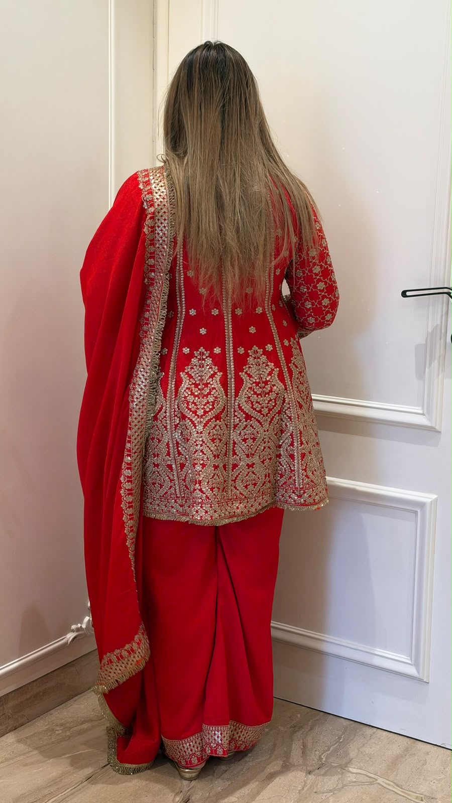 Rujuta Peplum Suit Set- Tomato Red