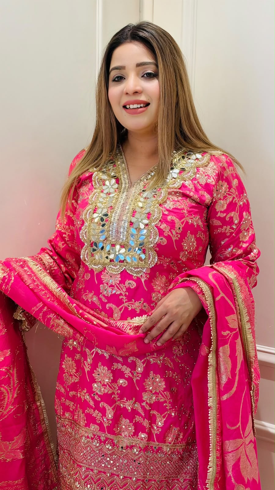 Shalmali Banarasi Plazo Suit Set- Pink, Orange
