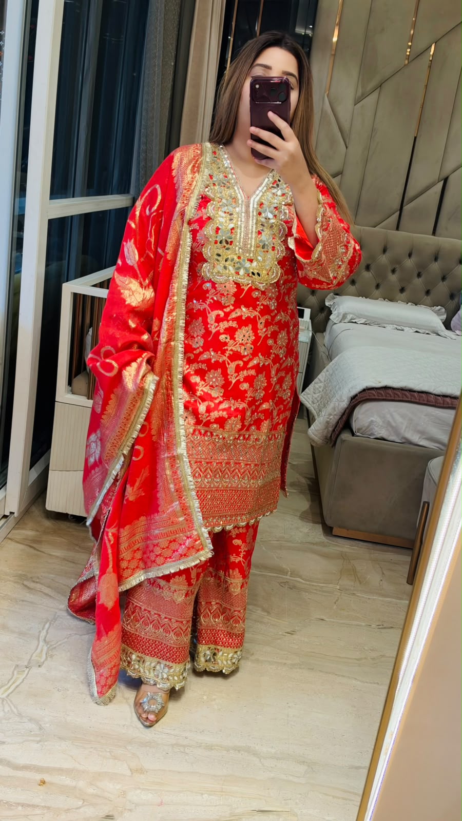 Shalmali Banarasi Plazo Suit Set- Pink, Orange