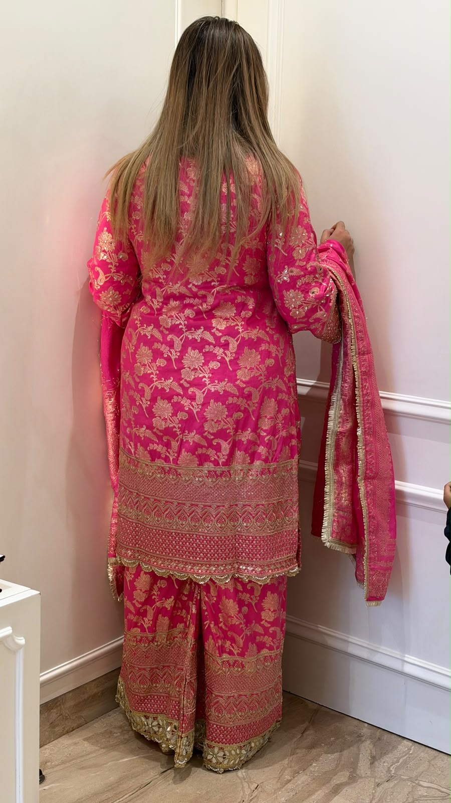 Shalmali Banarasi Plazo Suit Set- Pink, Orange