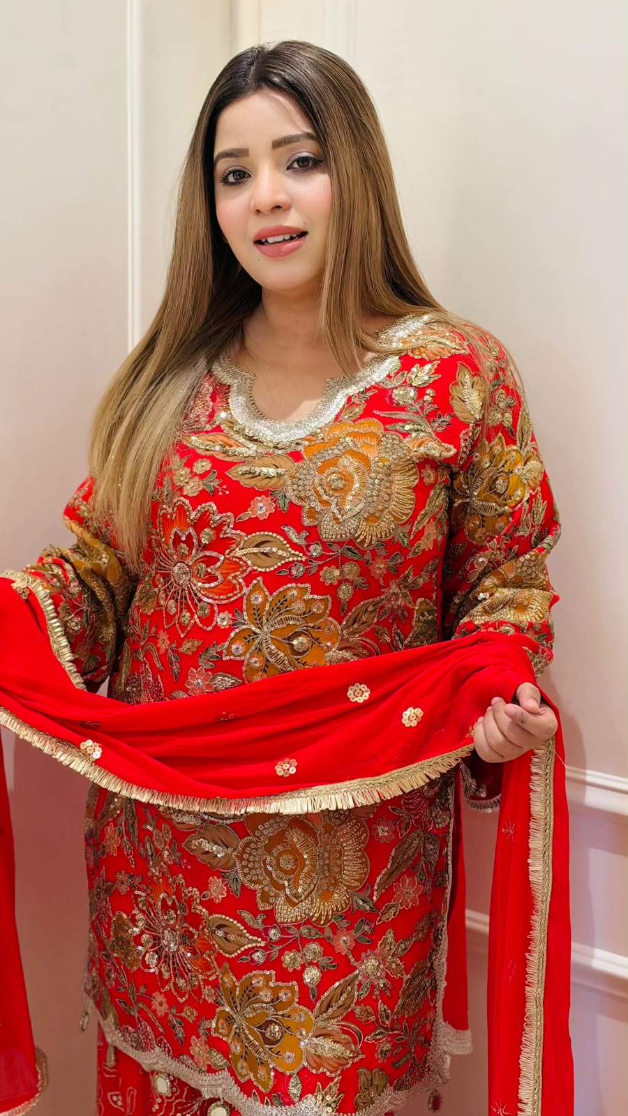 Amulya Plazo Suit Set- Red