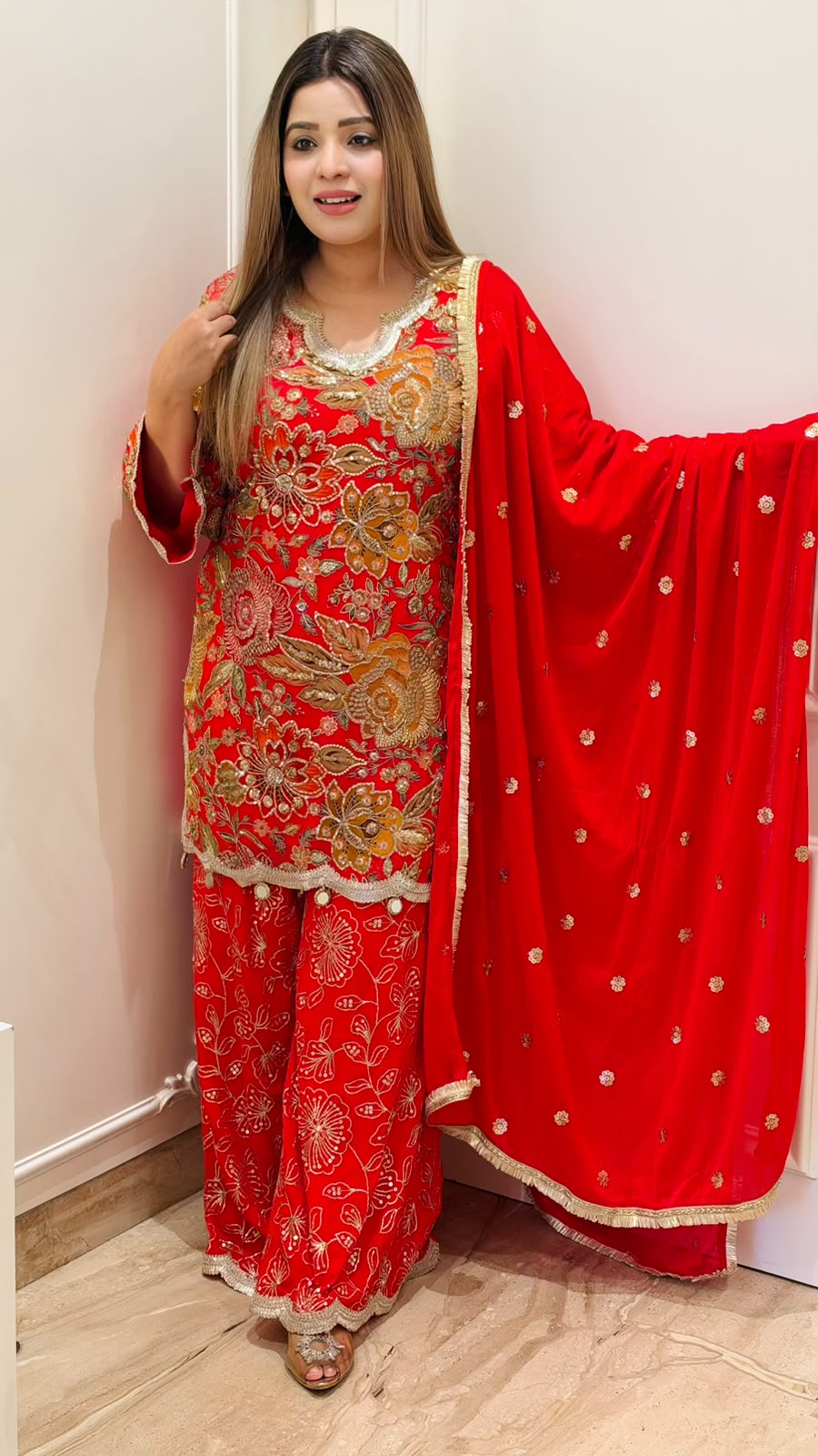 Amulya Plazo Suit Set- Red