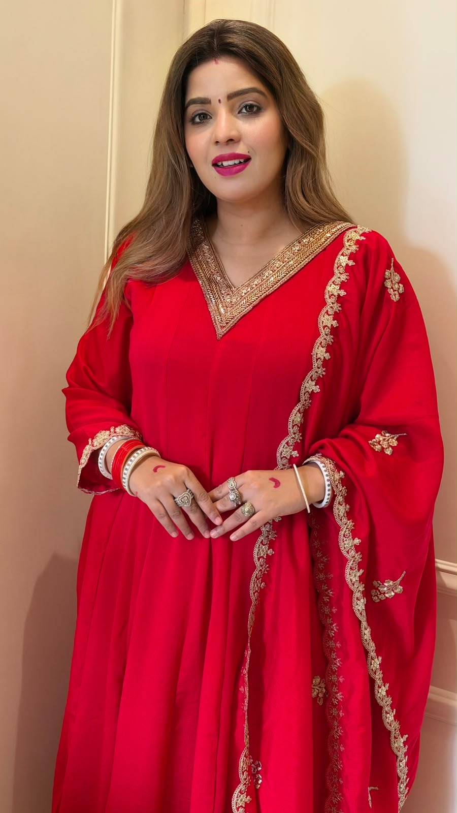Anvita Anarkali Suit Set- Red, Purple