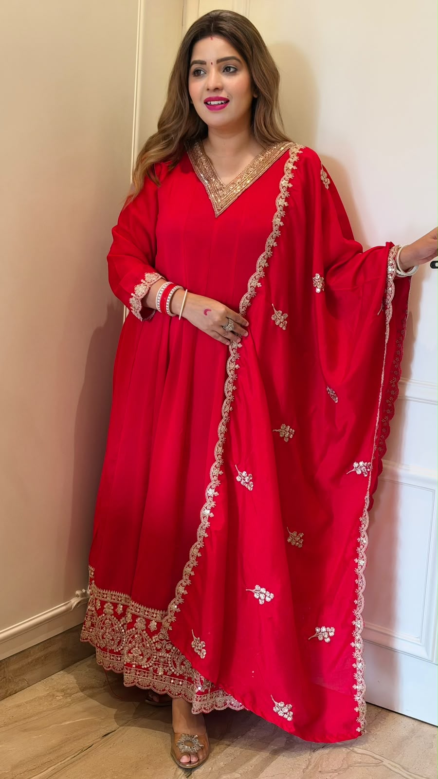 Anvita Anarkali Suit Set- Red, Purple