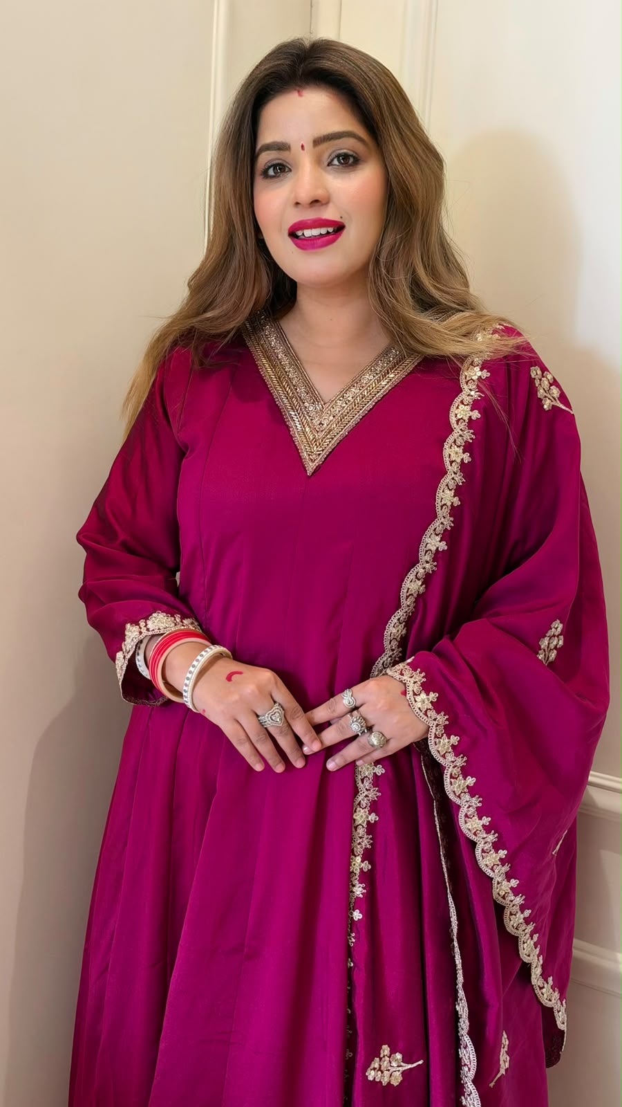 Anvita Anarkali Suit Set- Red, Purple