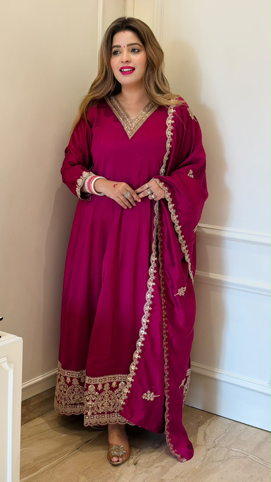 Anvita Anarkali Suit Set- Red, Purple