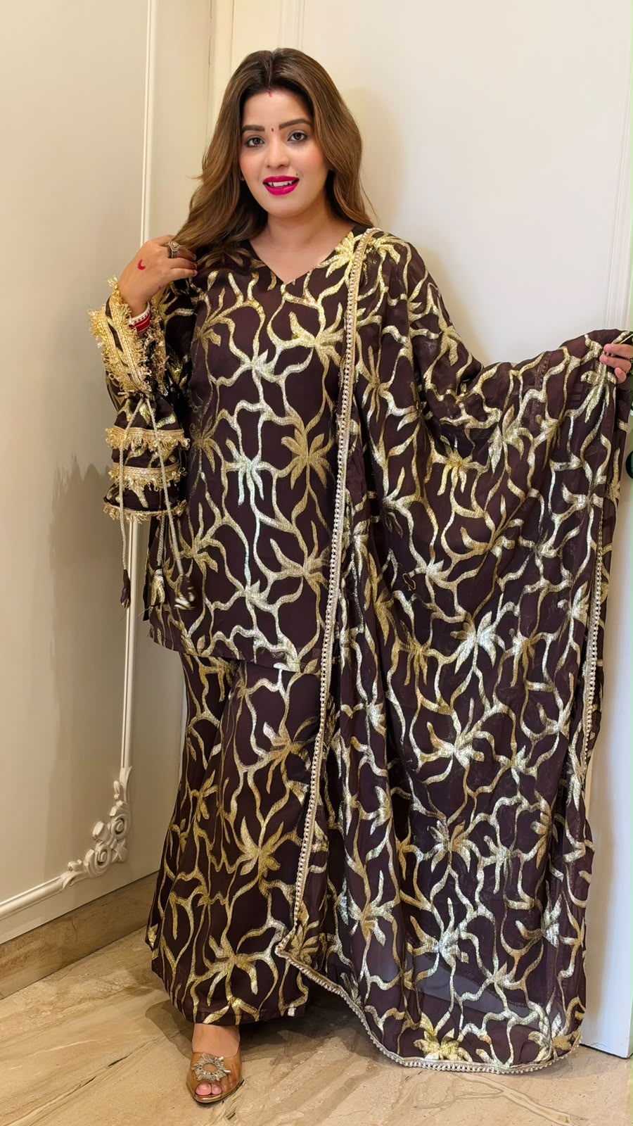 Dhriti Gold Bell-Bottom Suit Set- Gold