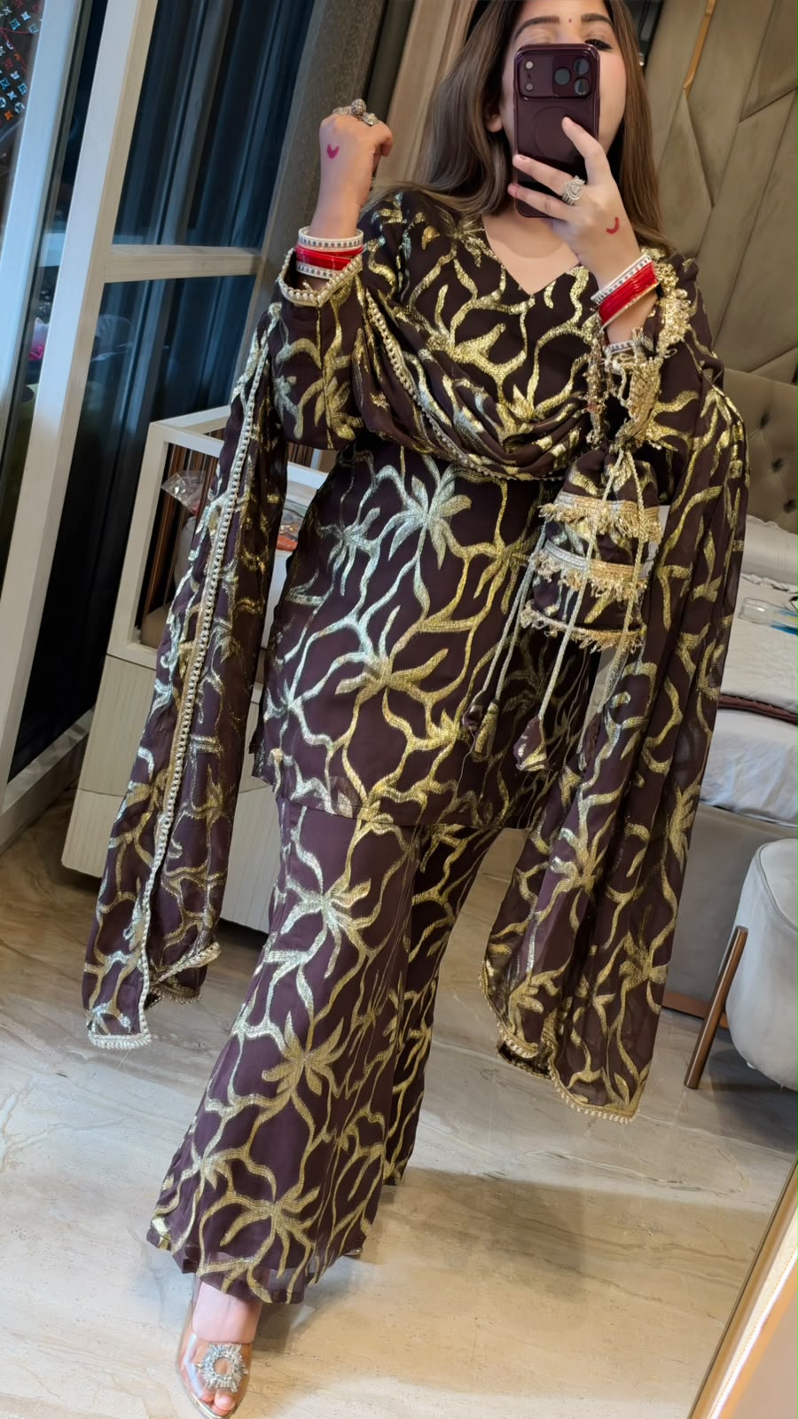 Dhriti Gold Bell-Bottom Suit Set- Gold