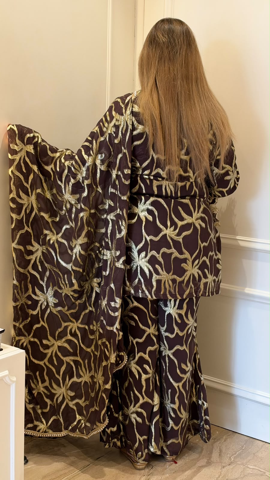 Dhriti Gold Bell-Bottom Suit Set- Gold