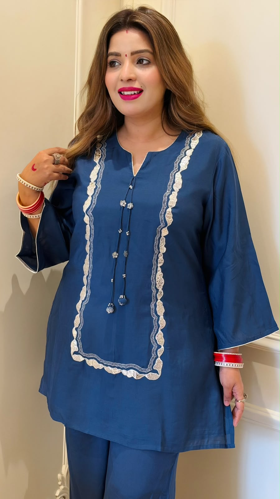 Oorja Maslin Cord Set- Navy Blue
