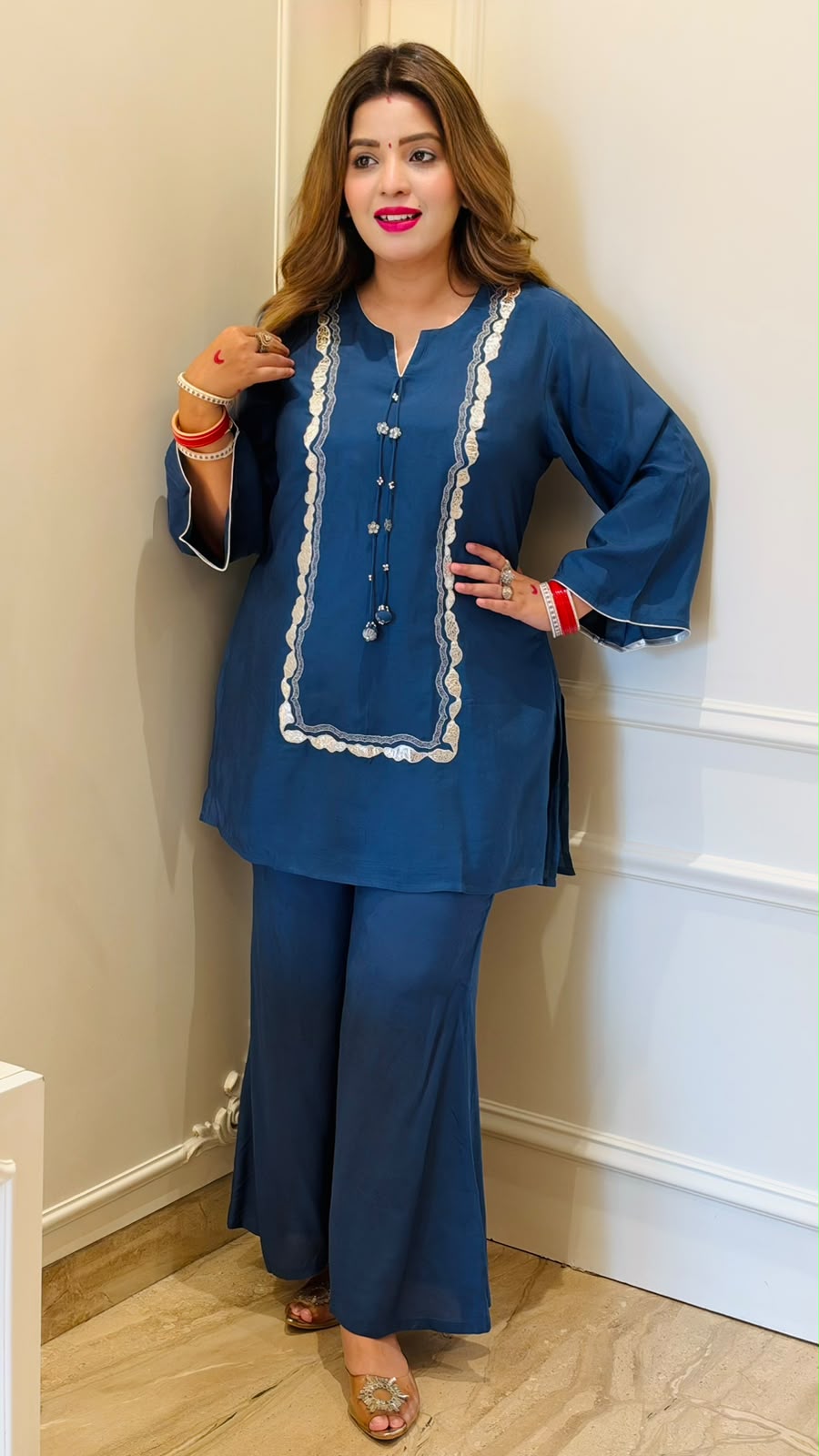 Oorja Maslin Cord Set- Navy Blue