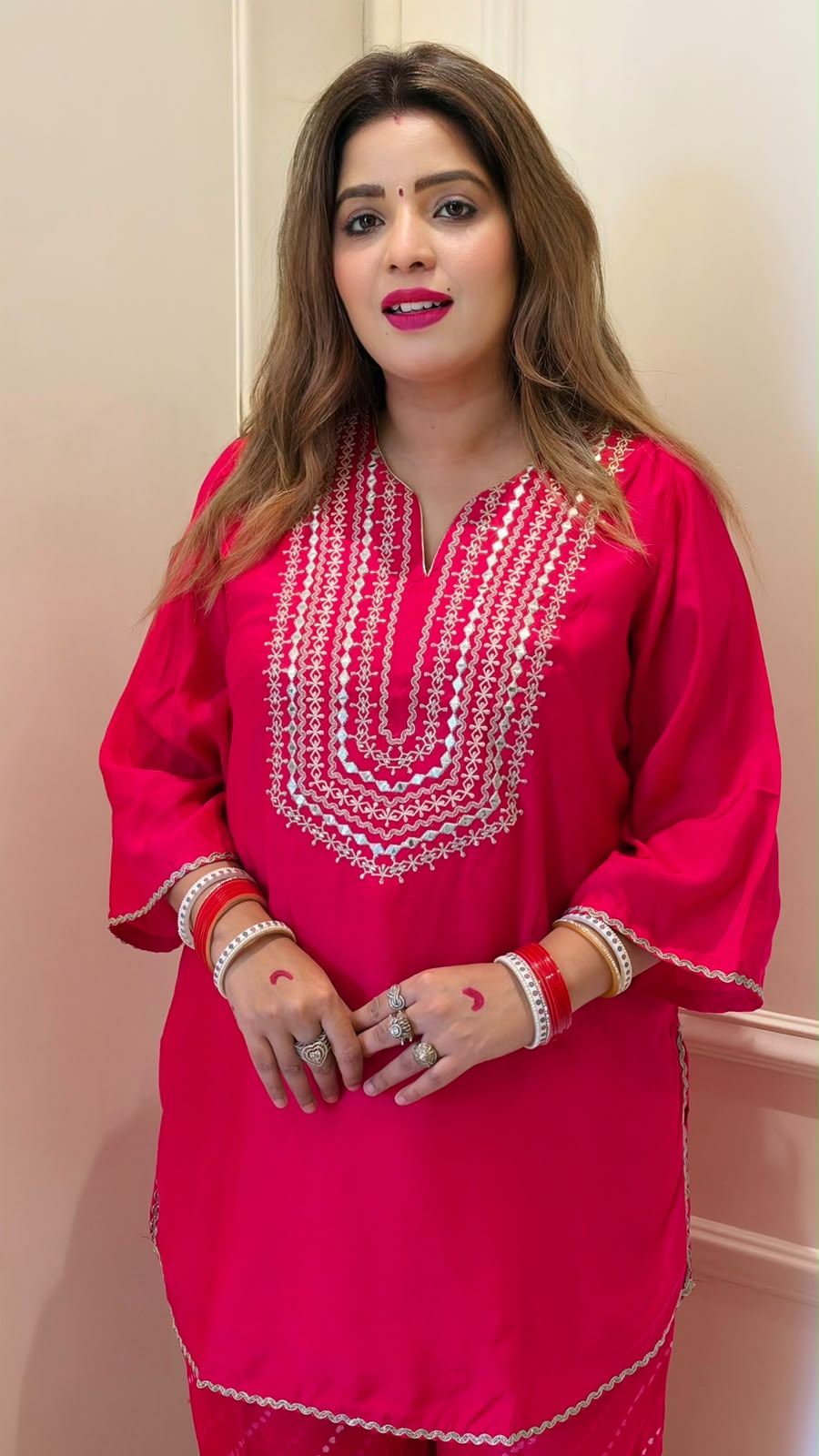 Pranita Maslin Bandhej Pathani Cord Set- Pink