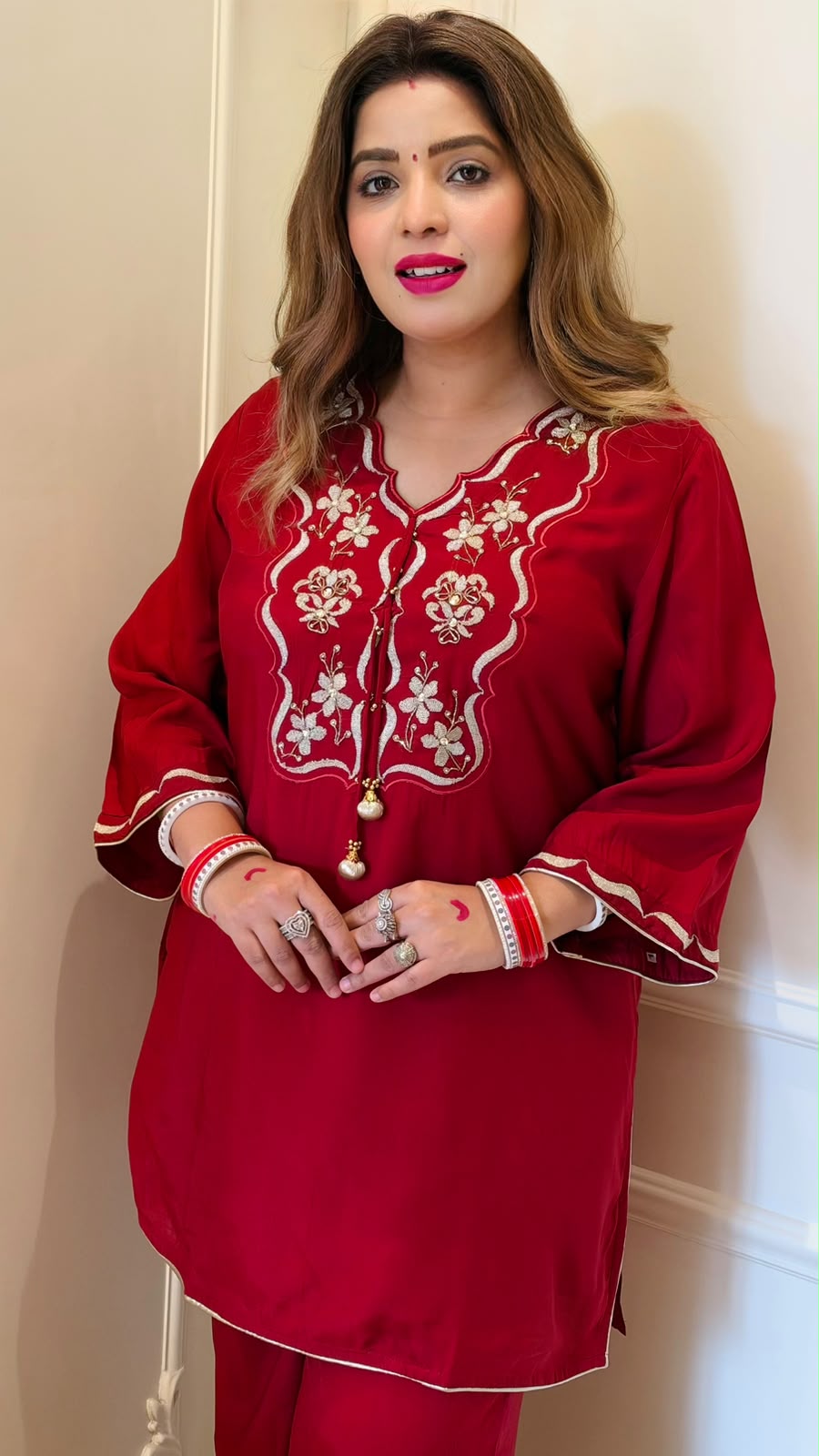 Noorvya Maslin Cord Set- Maroon