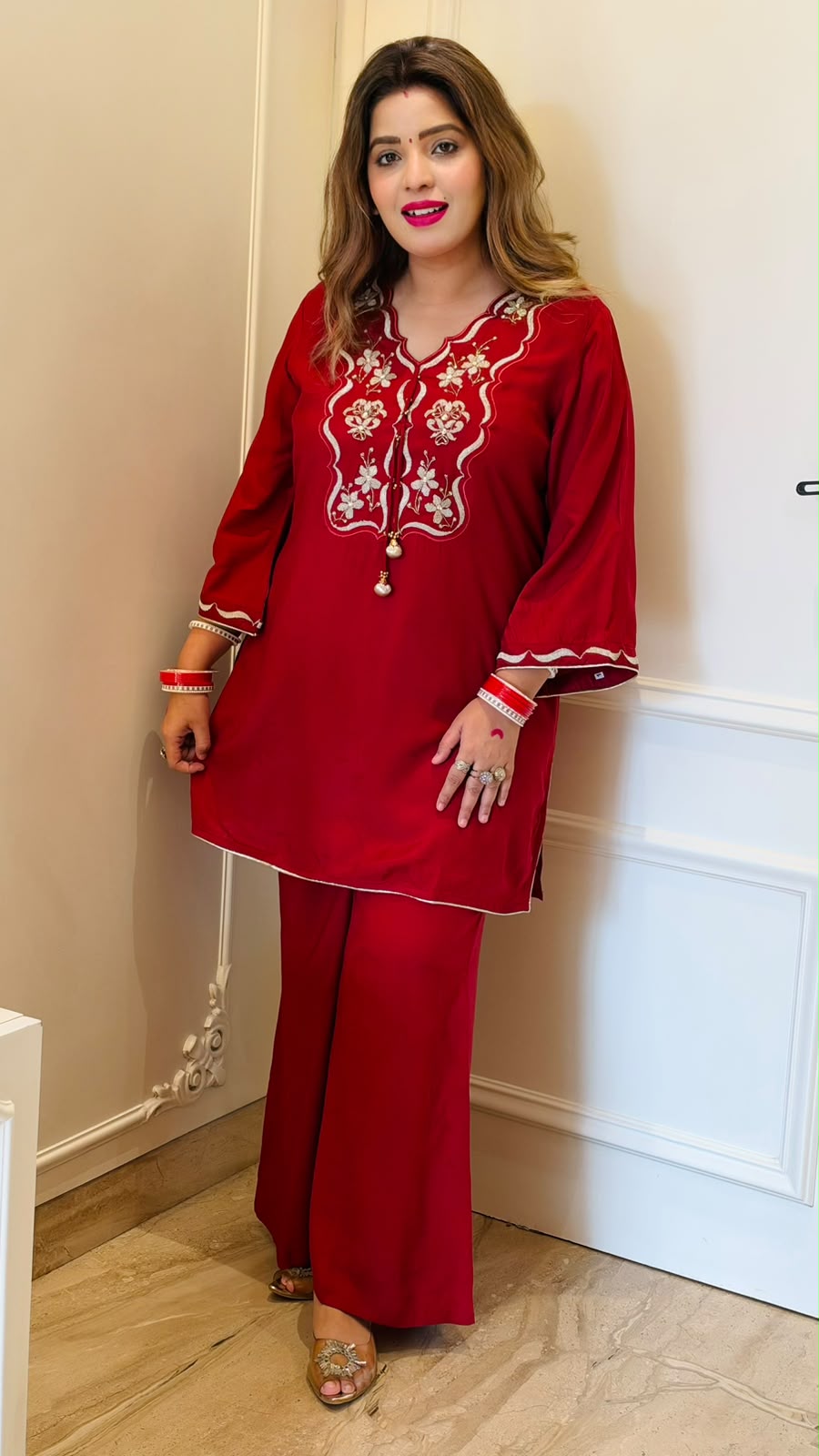 Noorvya Maslin Cord Set- Maroon