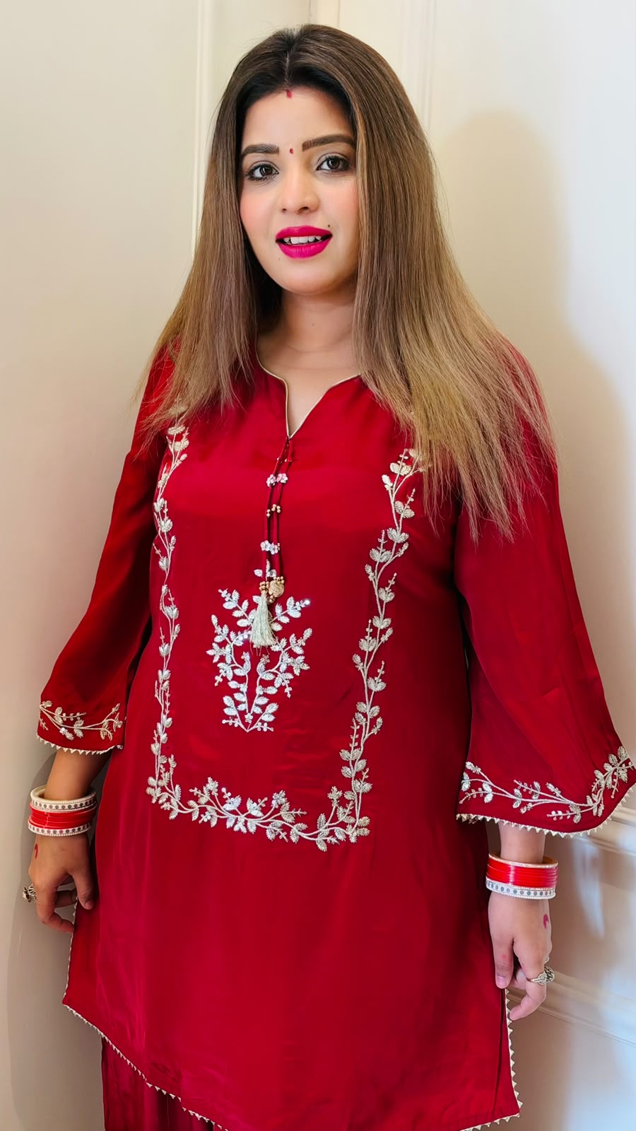 Smera Crepe Cord Set- Red