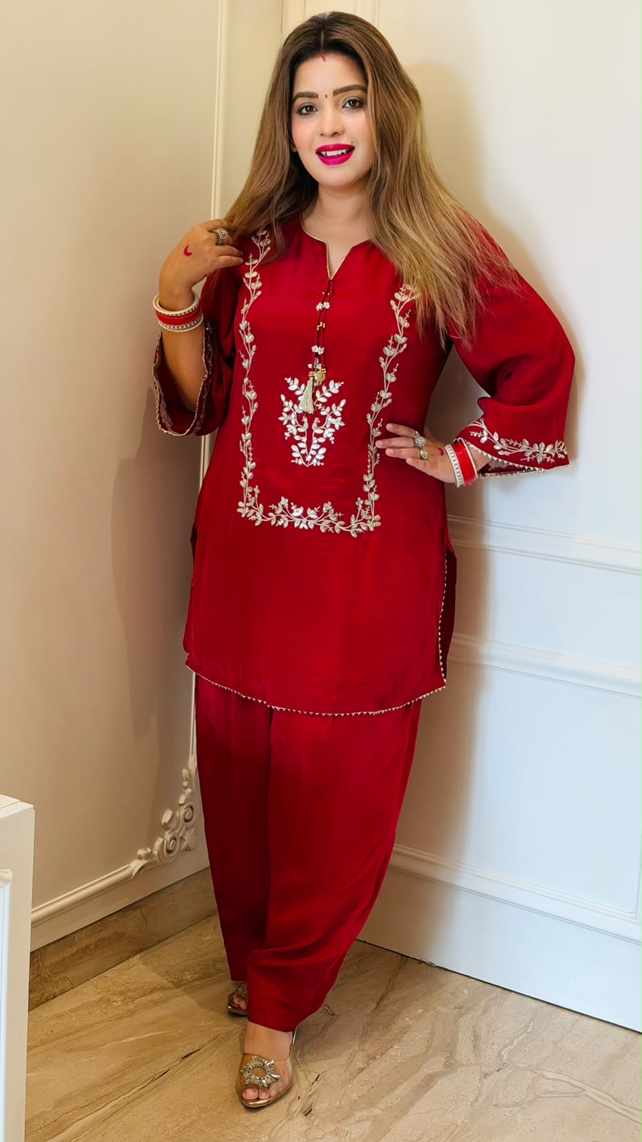 Smera Crepe Cord Set- Red