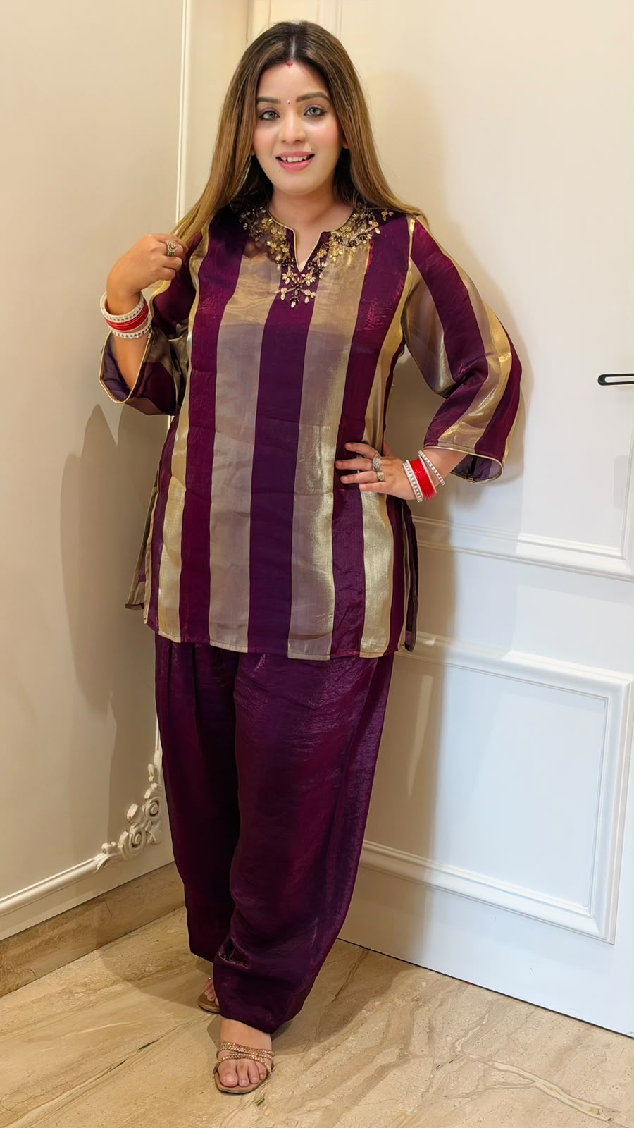 Aamaya Organza Cord Set- Purple