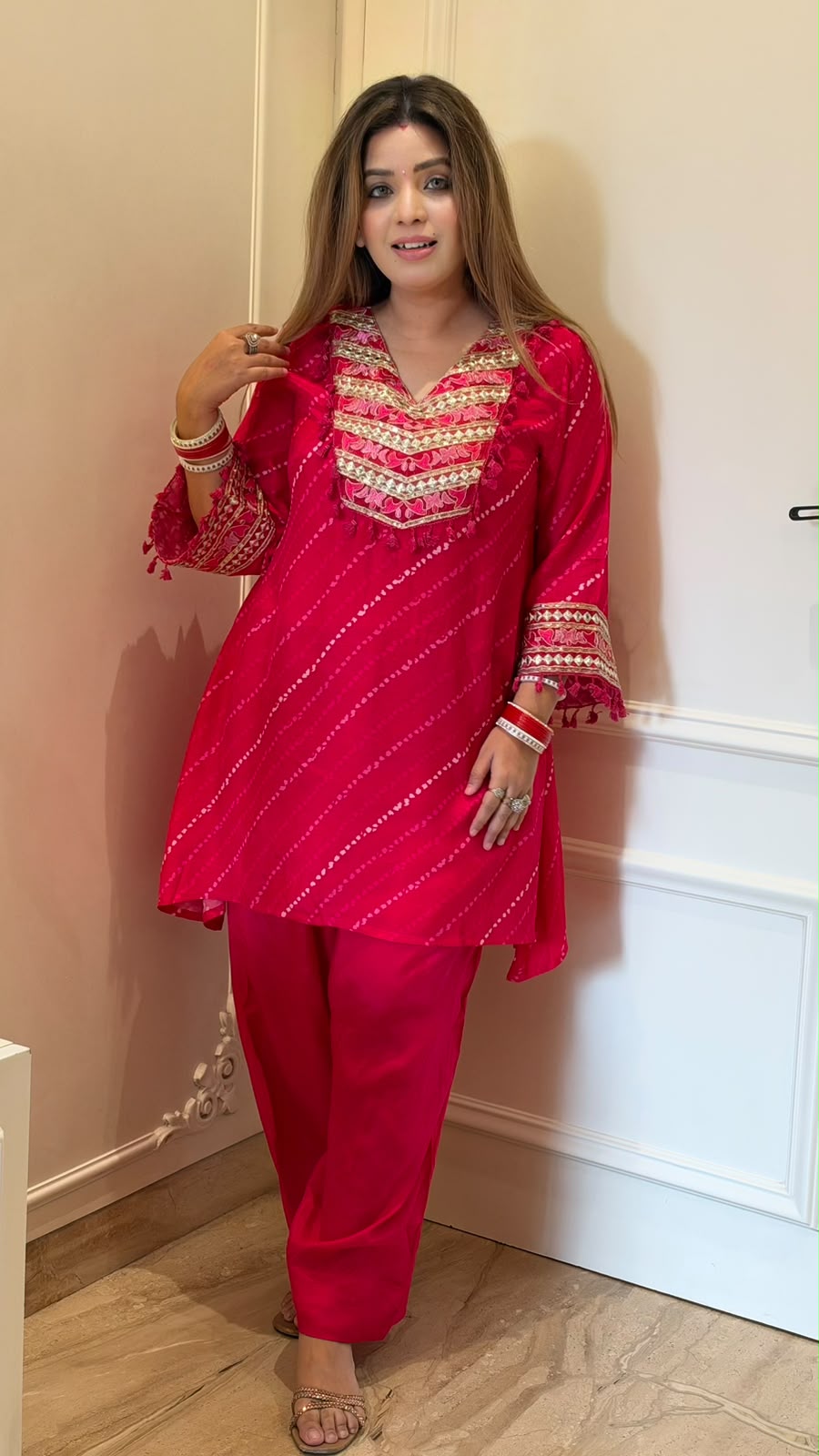 Anshika Bandhej Leheriya Cord Set- Pink, Purple