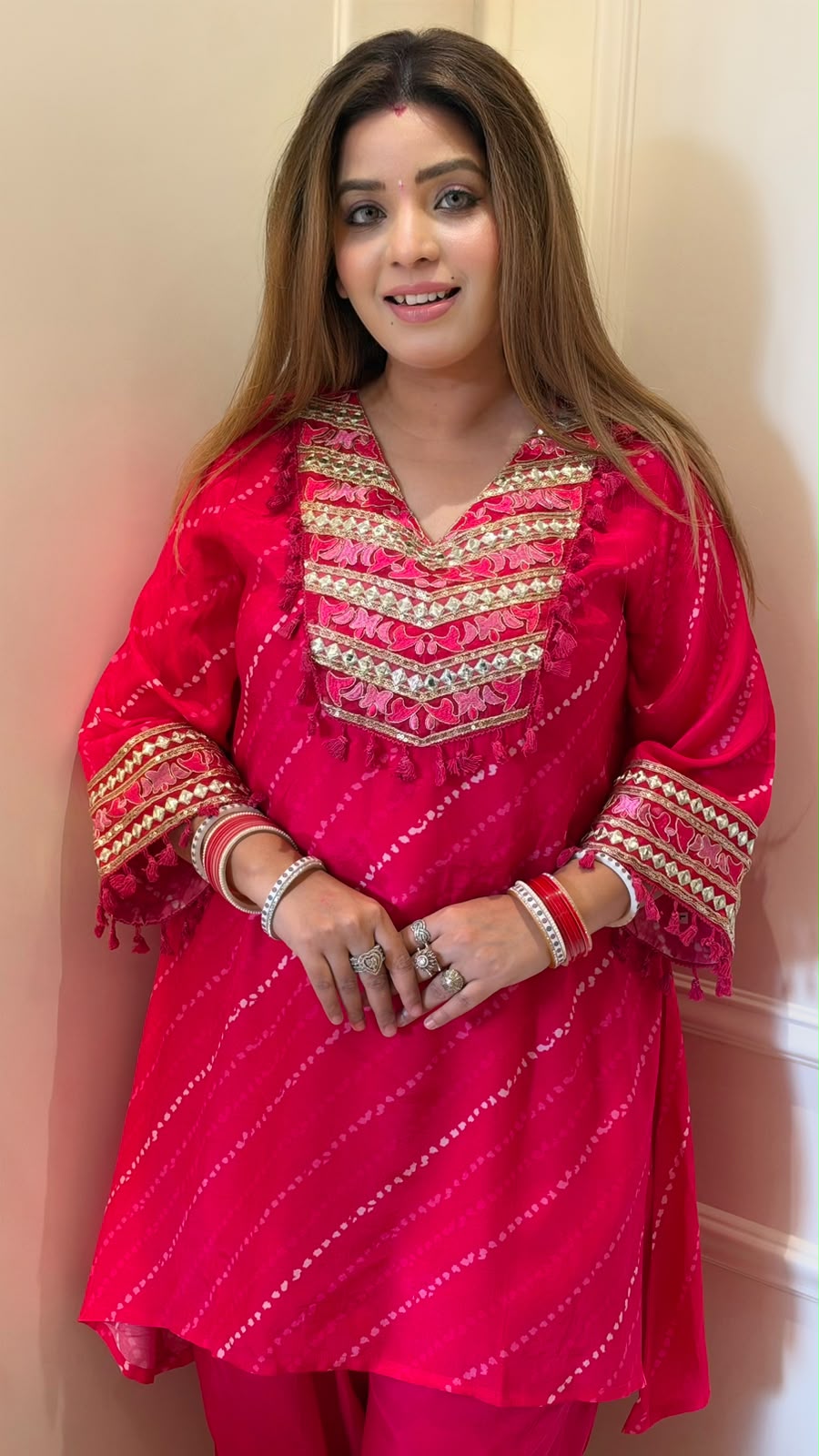 Anshika Bandhej Leheriya Cord Set- Pink, Purple