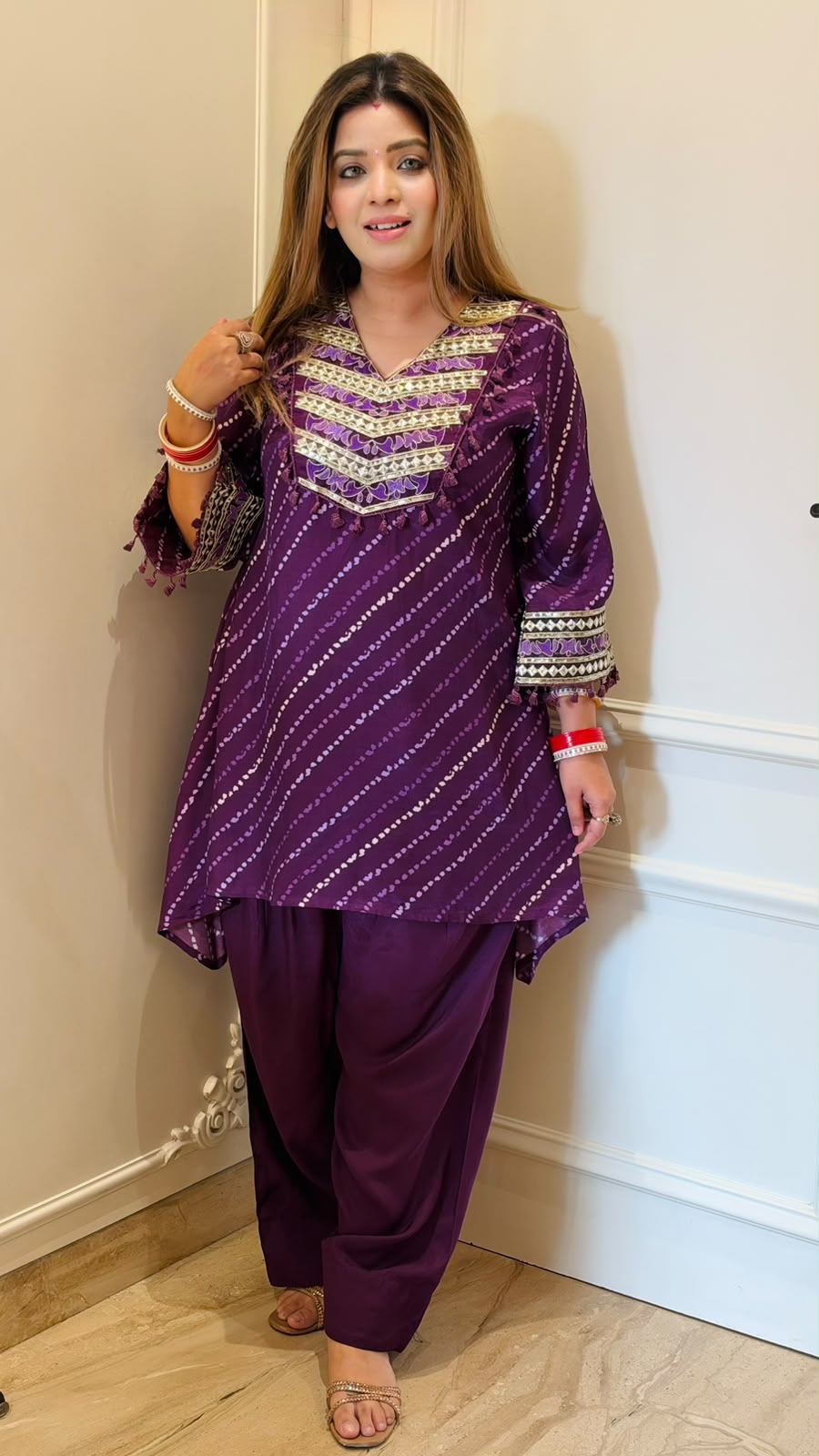 Anshika Bandhej Leheriya Cord Set- Pink, Purple