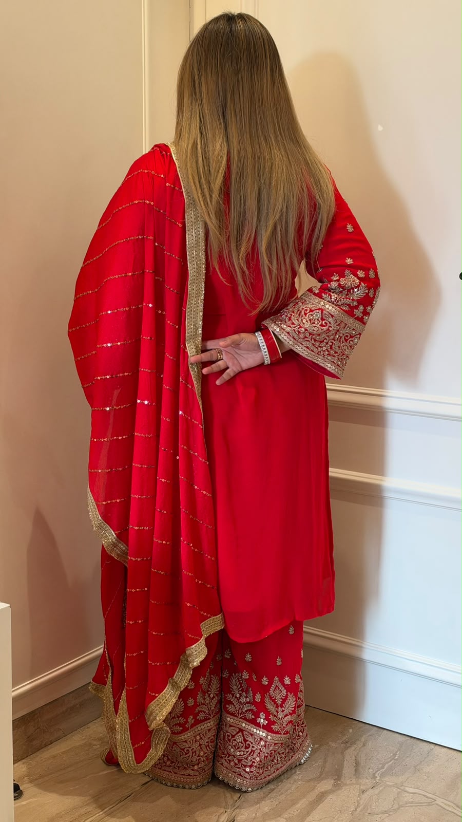 Bhavini Chinnon Suit Set- Red