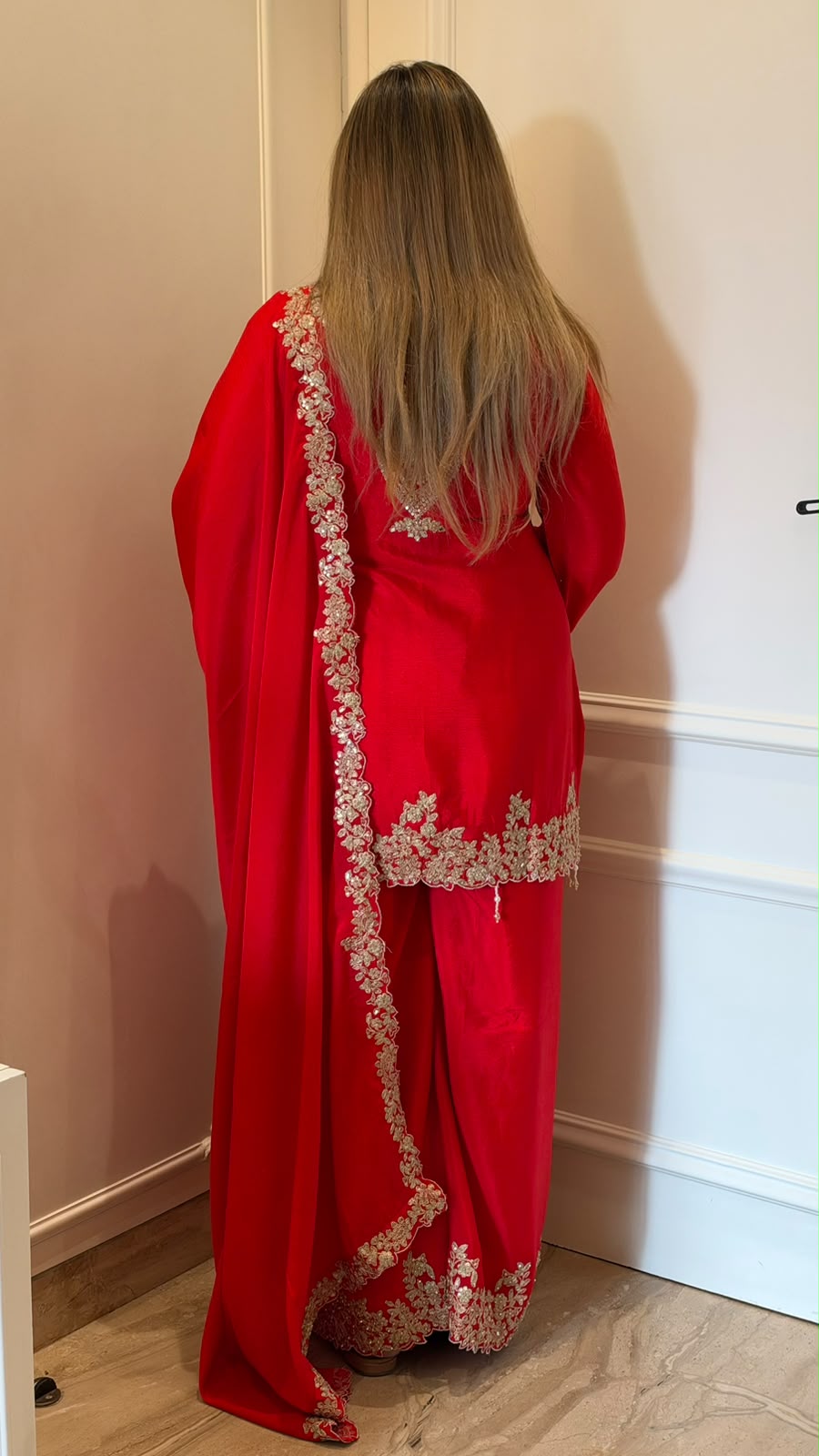 Hiral Chinnon Plazo Suit Set- Red