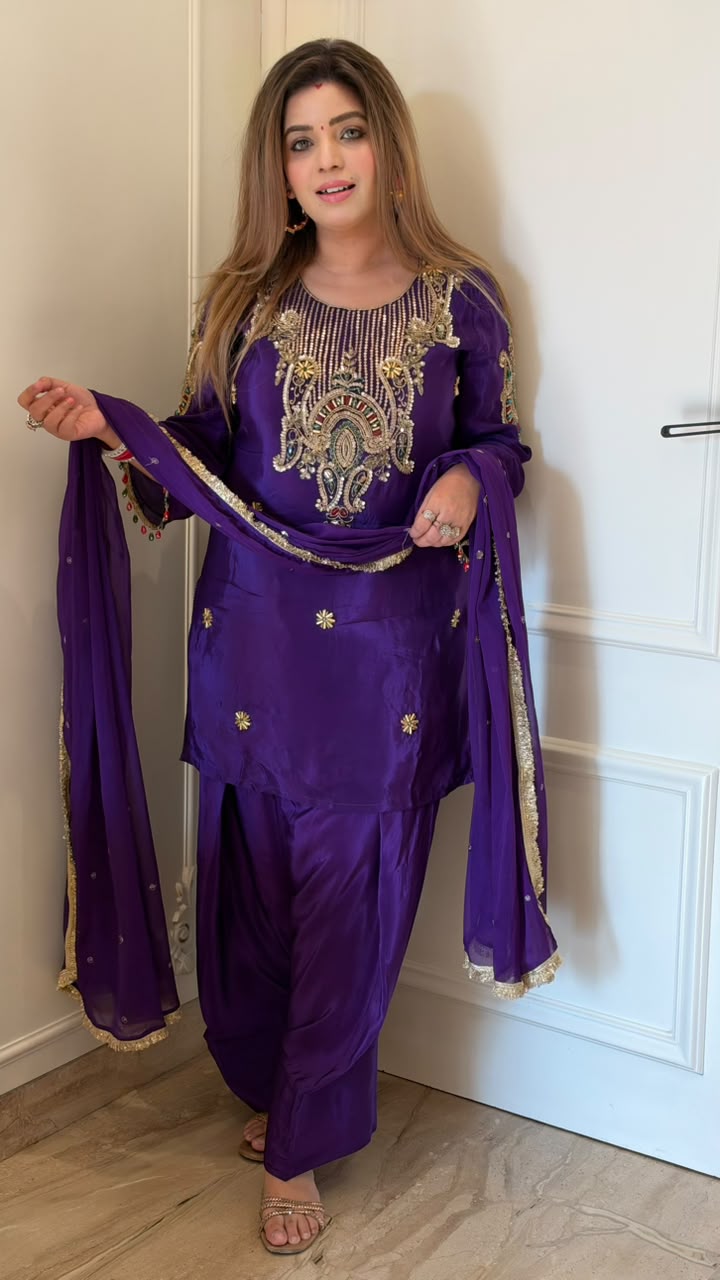 Devina Farshi Royale Suit Set- Purple, Pink