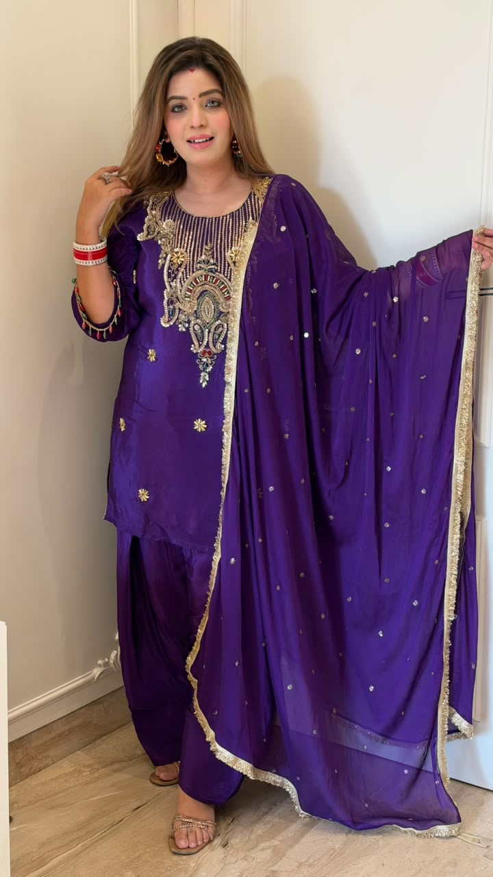 Devina Farshi Royale Suit Set- Purple, Pink