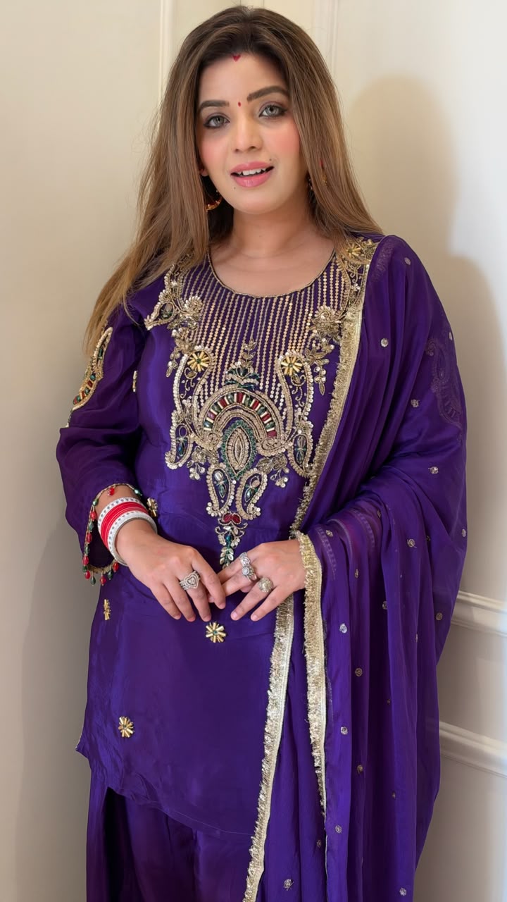 Devina Farshi Royale Suit Set- Purple, Pink