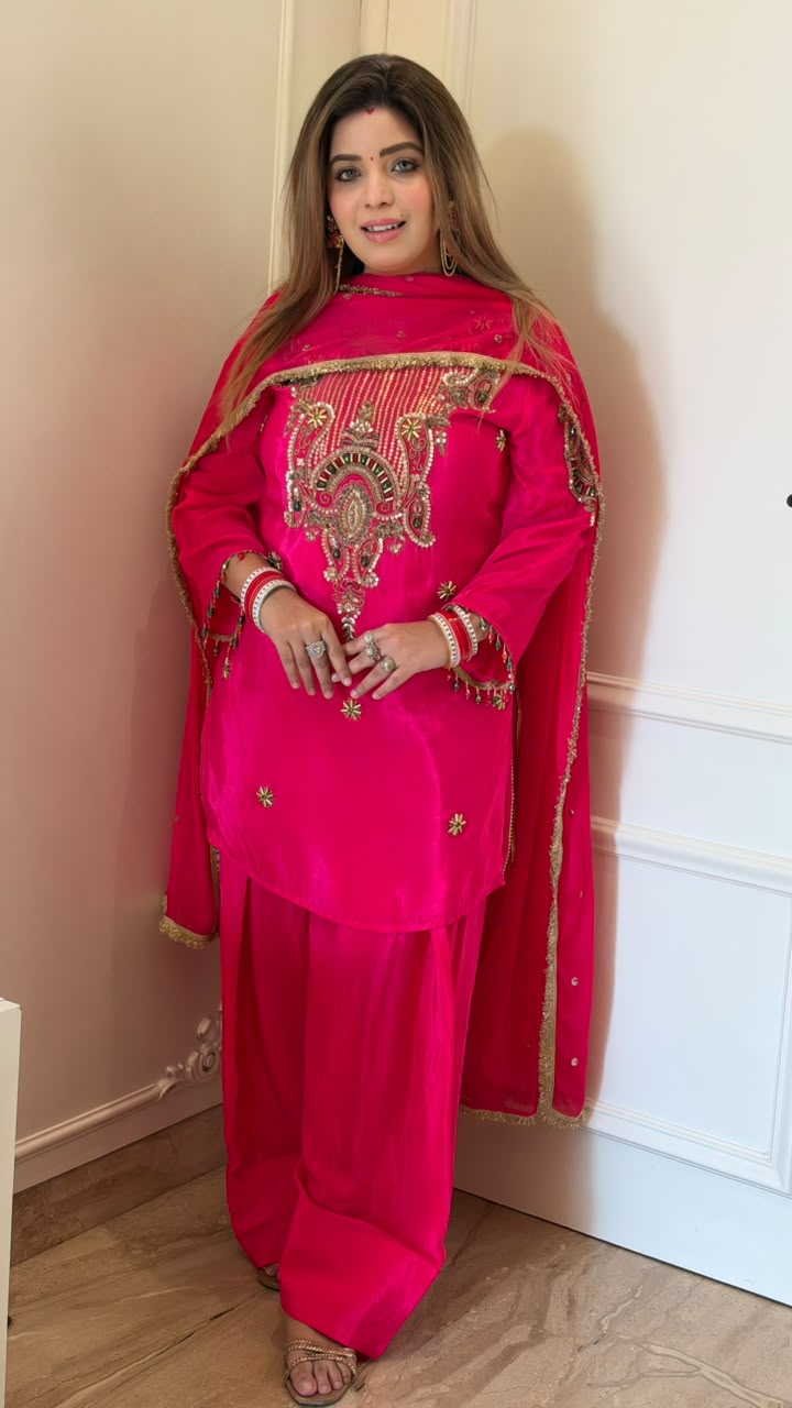 Devina Farshi Royale Suit Set- Purple, Pink