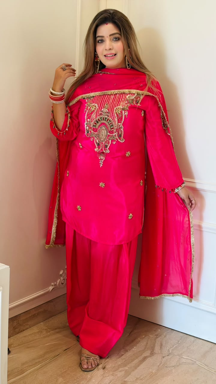 Devina Farshi Royale Suit Set- Purple, Pink