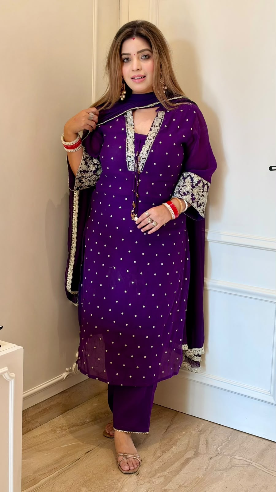 Eshana Chinnon Suit Set- Pink, Purple