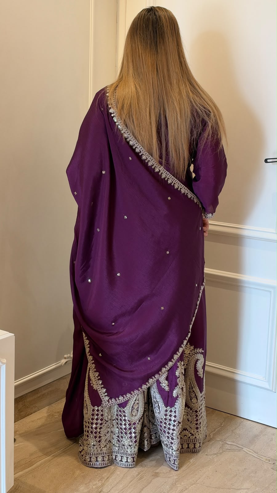 Khyati Chinnon Sharara Suit Set- Purple