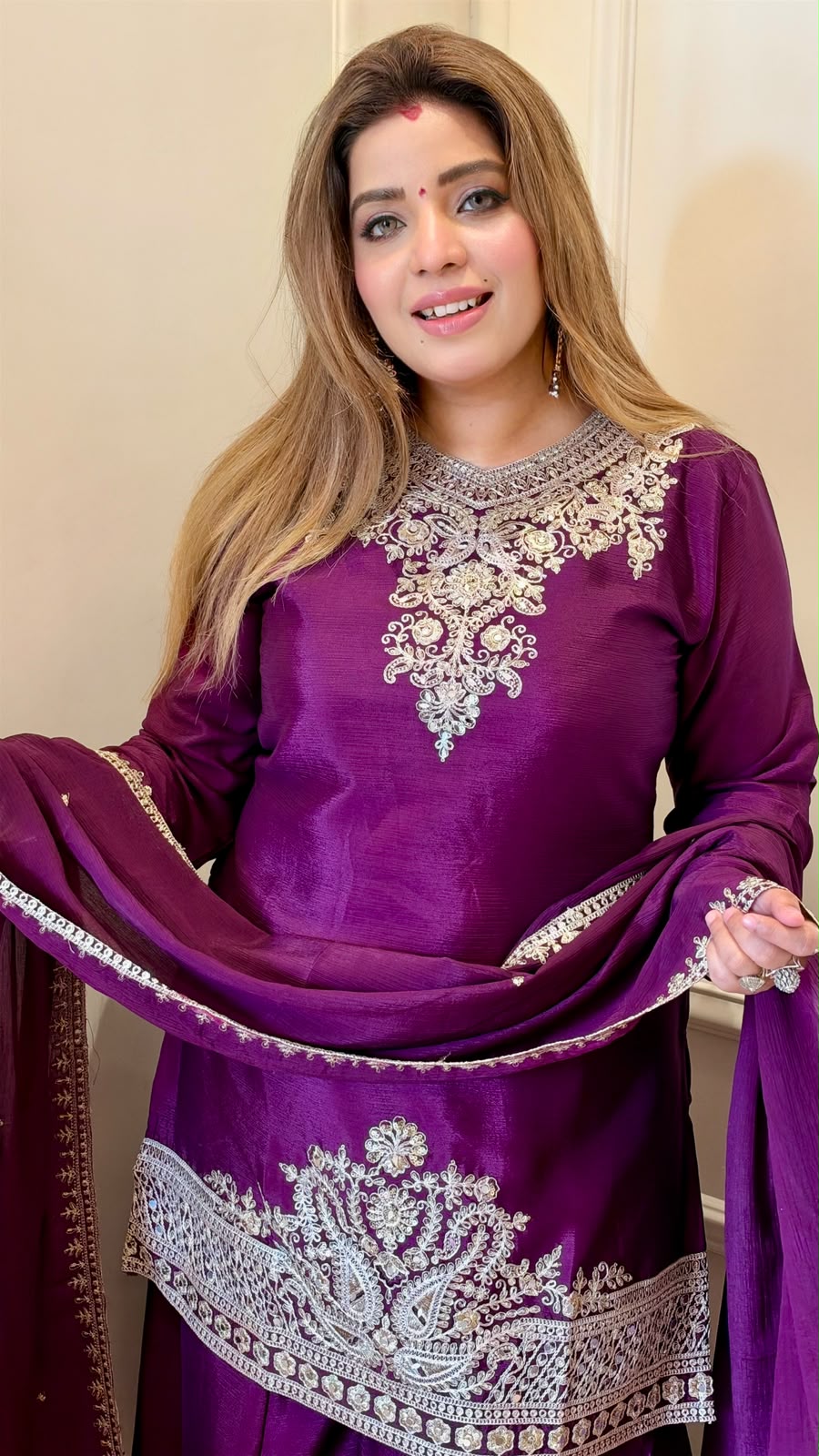 Khyati Chinnon Sharara Suit Set- Purple