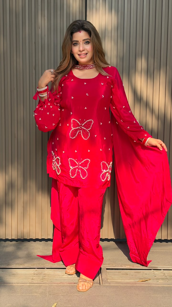 Ashlesha Crepe Farshi Salwar Suit Set- Pink