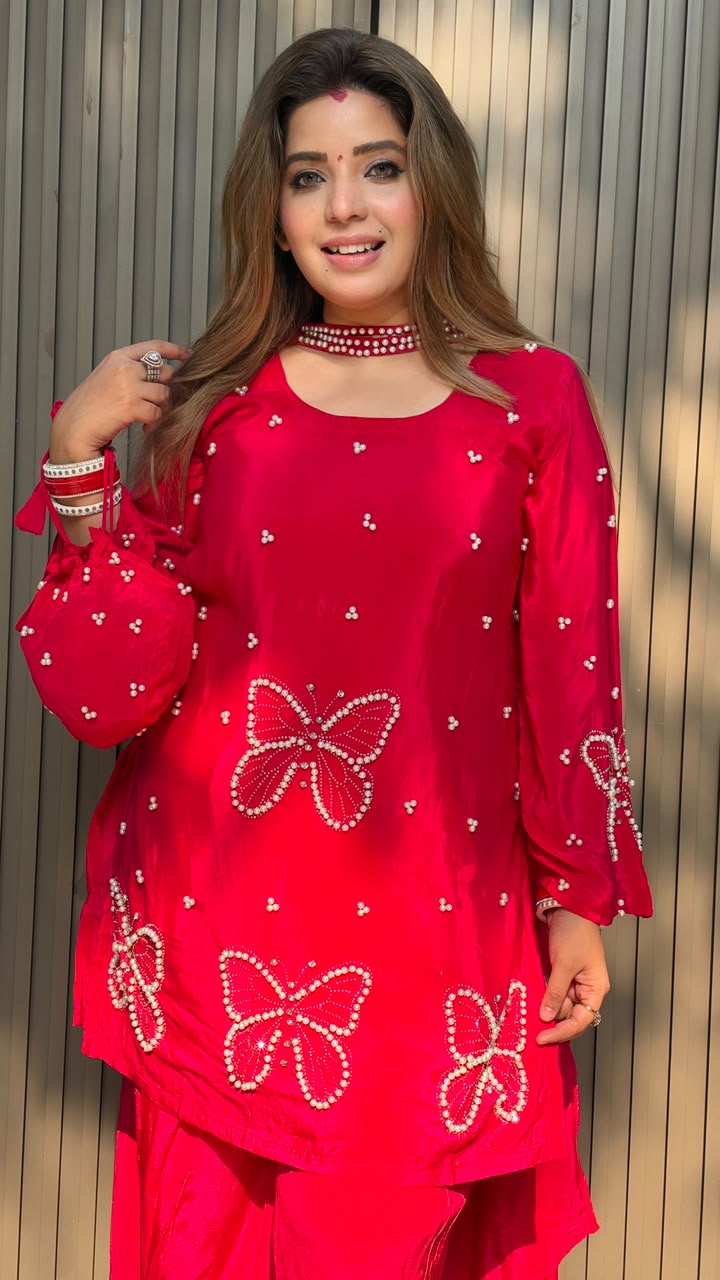 Ashlesha Crepe Farshi Salwar Suit Set- Pink