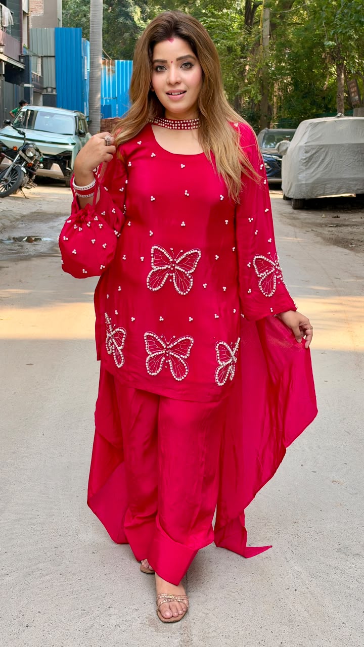 Ashlesha Crepe Farshi Salwar Suit Set- Pink