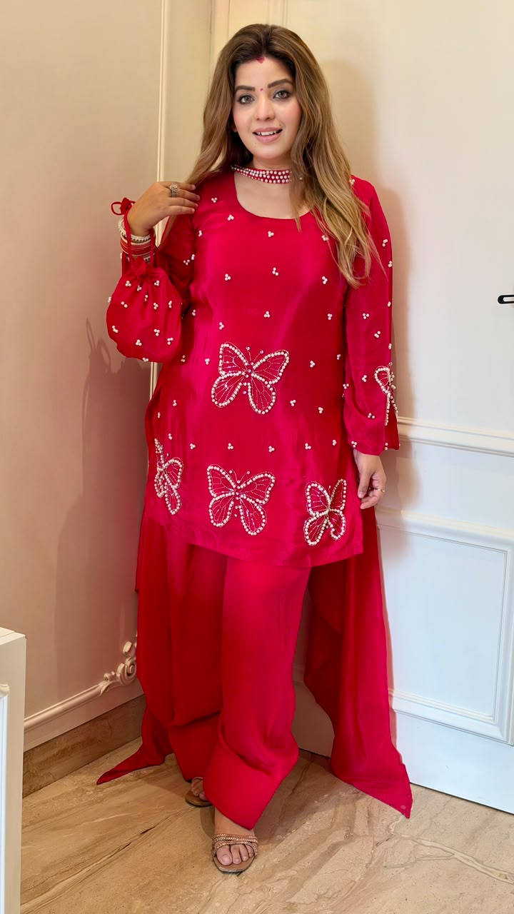 Ashlesha Crepe Farshi Salwar Suit Set- Pink